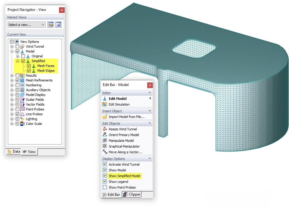 Options to Display Simplified Model in View Navigator and Panel